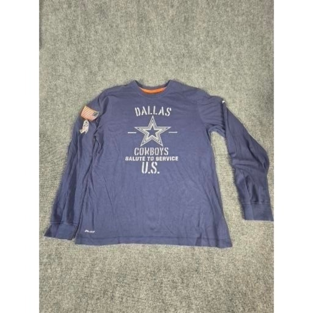 Dallas Cowboys Shirt Mens Large Blue Nike Dri-FIT Long Sleeve Salute to Service